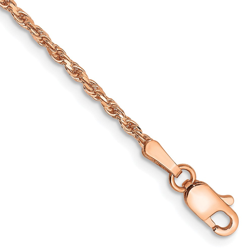 Tobillera de Oro Rosa de 14K de 9 Pulgadas y 1.8 mm con Cadena de Cuerda y Cierre de Langosta