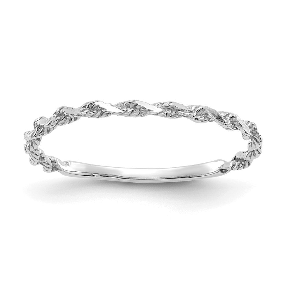 Anillo de Banda con Textura de Cuerda y Corte Diamante en Oro Blanco de 14k