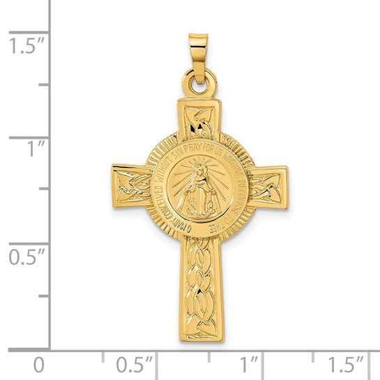14K Gold Miraculous Medal Cross Pendant