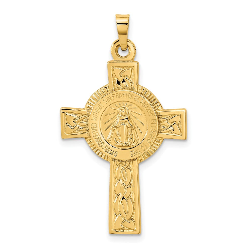 14K Gold Miraculous Medal Cross Pendant