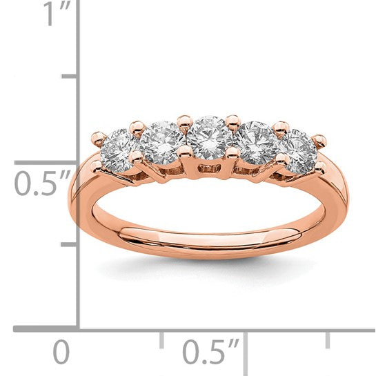 Anillo de Boda con 5 Diamantes Cultivados en Laboratorio en Oro Rosa de 14k (0.75 Quilates, VS/SI+, G+)