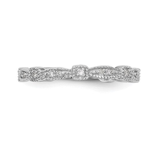 Anillo de Boda Completo en Oro Blanco de 14K con Diamantes Naturales de 1/10 Quilates