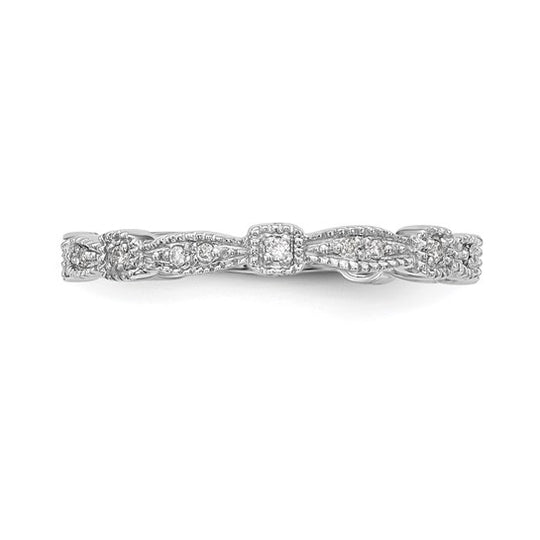 Anillo de Boda Completo en Oro Blanco de 14K con Diamantes Naturales de 1/10 Quilates