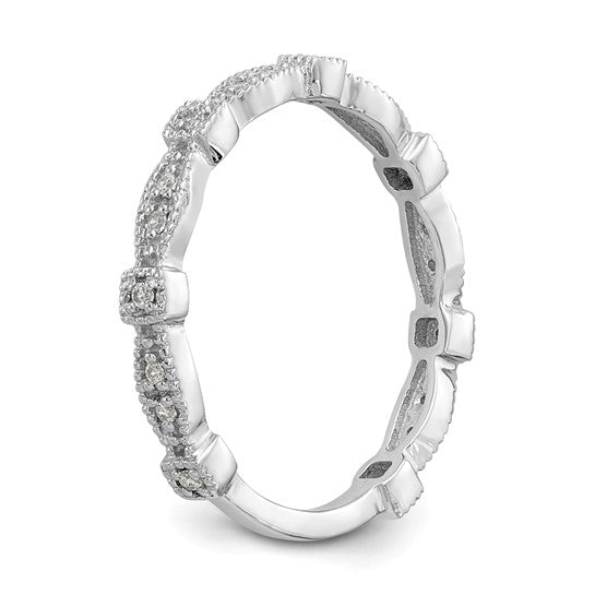 Anillo de Boda Completo en Oro Blanco de 14K con Diamantes Naturales de 1/10 Quilates