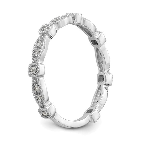Anillo de Boda Completo en Oro Blanco de 14K con Diamantes Naturales de 1/10 Quilates