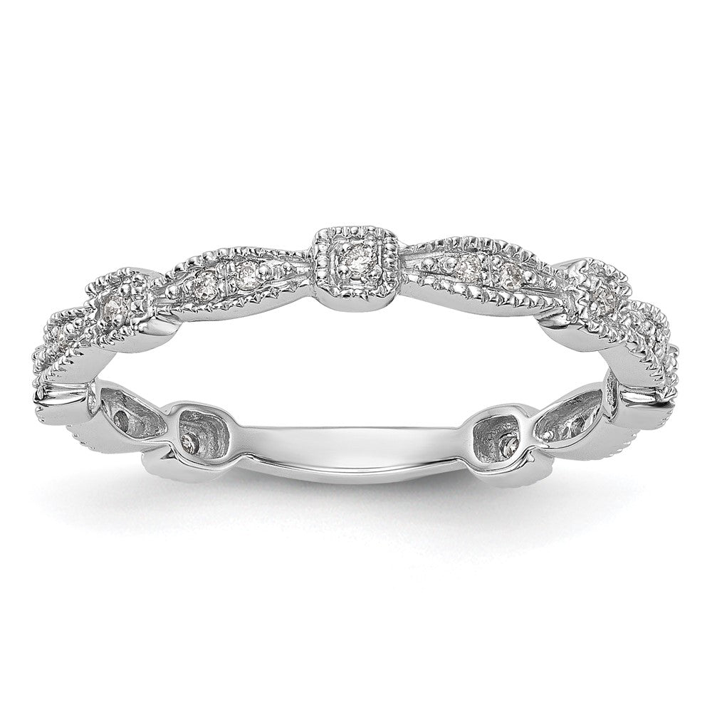 Anillo de Boda Completo en Oro Blanco de 14K con Diamantes Naturales de 1/10 Quilates