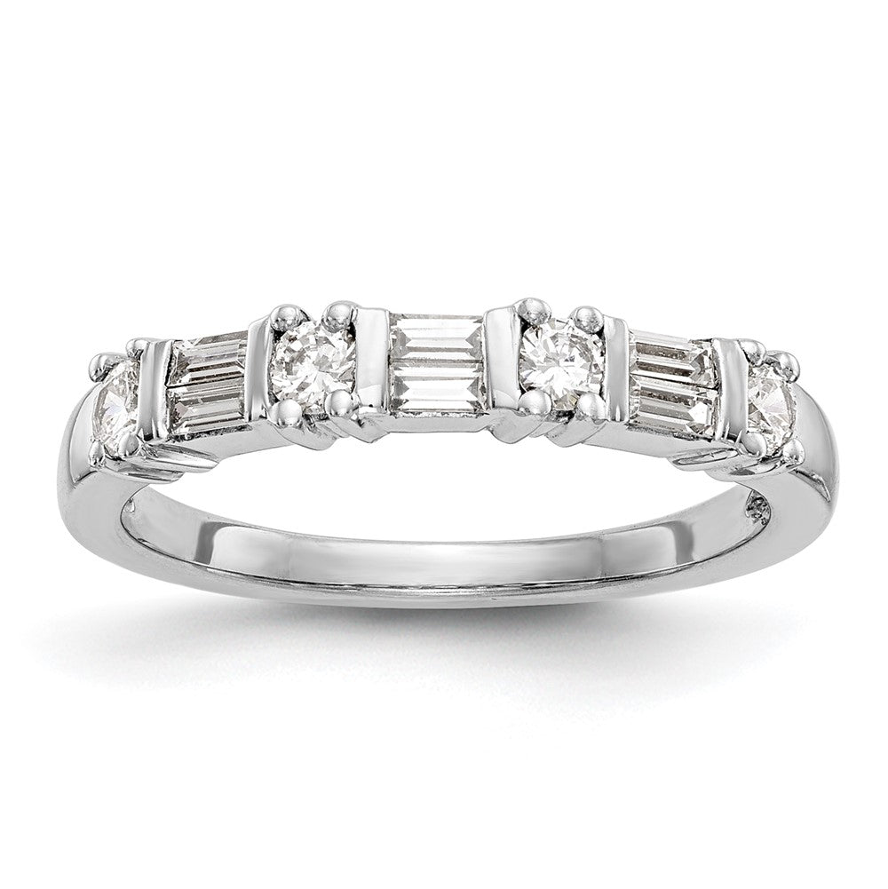 Anillo de Boda Completo en Oro Blanco de 14K con Diamantes Redondos y Baguette de 3/8 Quilates