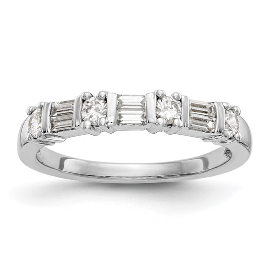 Anillo de Boda Completo en Oro Blanco de 14K con Diamantes Redondos y Baguette de 3/8 Quilates
