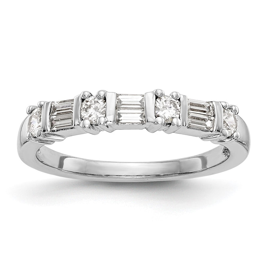 Anillo de Boda Completo en Oro Blanco de 14K con Diamantes Redondos y Baguette de 3/8 Quilates