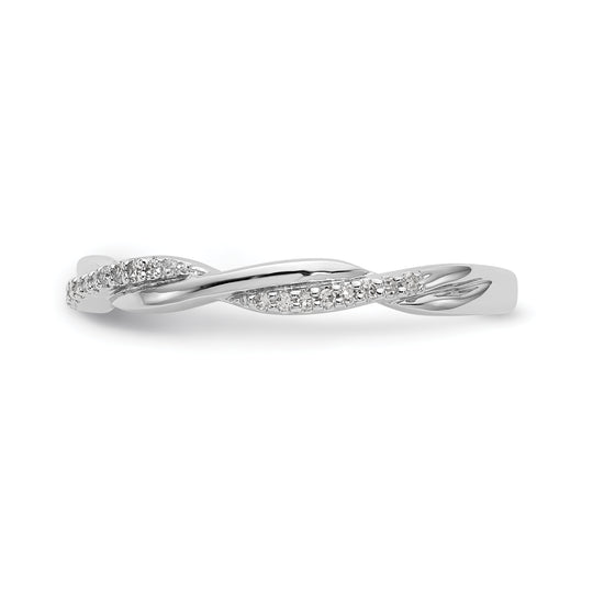 Anillo de Boda en Oro Blanco de 14K con Diseño de Torzal y 1/8 Quilate de Diamantes Completos