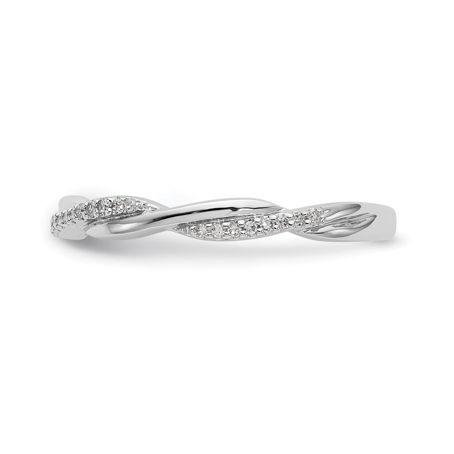 Anillo de Boda en Oro Blanco de 14K con Diseño de Torzal y 1/8 Quilate de Diamantes Completos