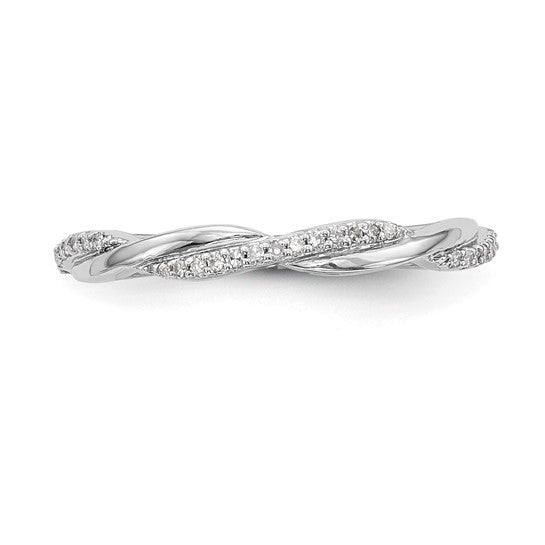 Anillo de Boda en Oro Blanco de 14K con Diseño de Torzal y 1/8 Quilate de Diamantes Completos