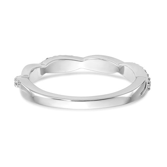 Anillo de Boda en Oro Blanco de 14K con Diseño de Torzal y 1/8 Quilate de Diamantes Completos