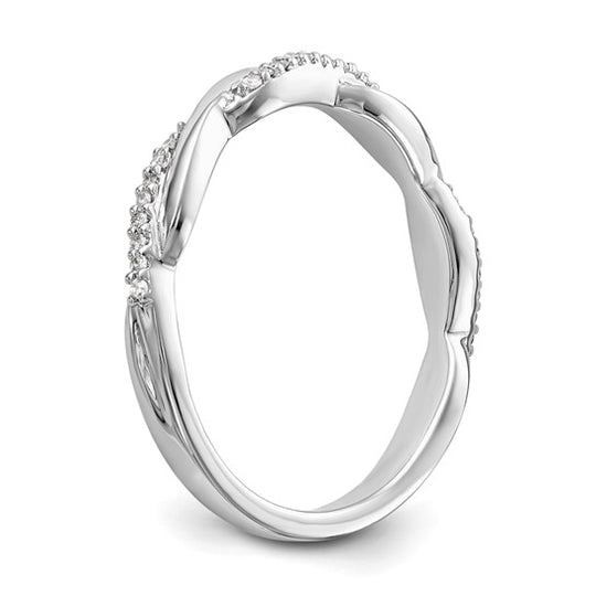 Anillo de Boda en Oro Blanco de 14K con Diseño de Torzal y 1/8 Quilate de Diamantes Completos