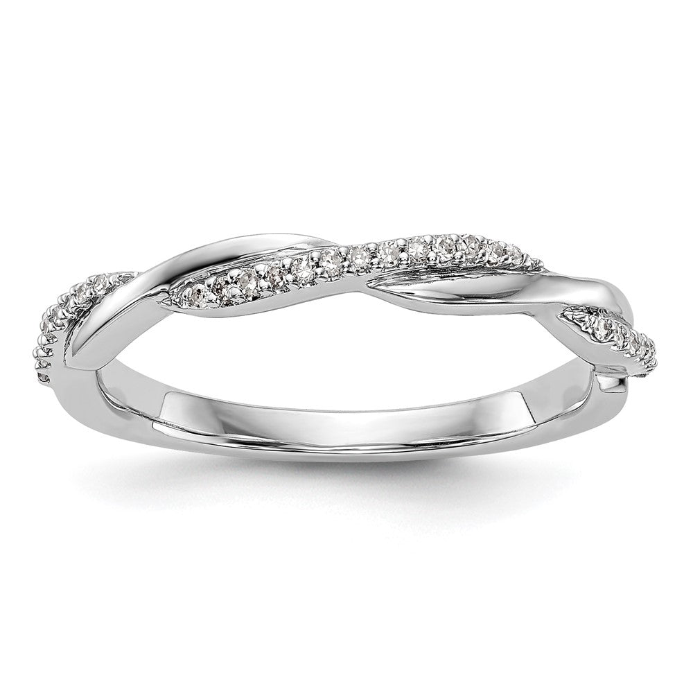 Anillo de Boda en Oro Blanco de 14K con Diseño de Torzal y 1/8 Quilate de Diamantes Completos