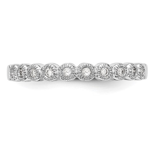 Anillo de Boda Completo con Diamantes de 1/10 Quilate en Oro Blanco de 14K con Engaste Biselado