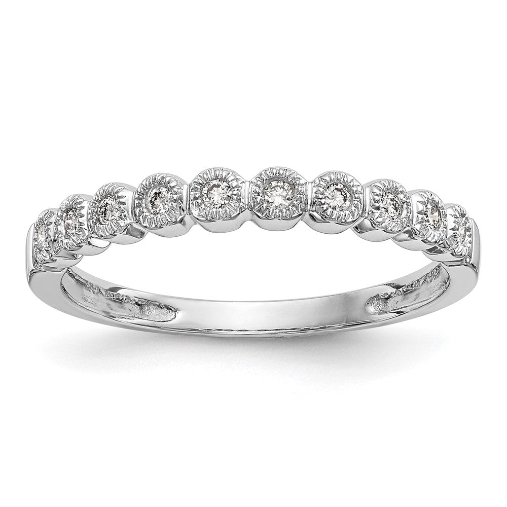 Anillo de Boda Completo con Diamantes de 1/10 Quilate en Oro Blanco de 14K con Engaste Biselado
