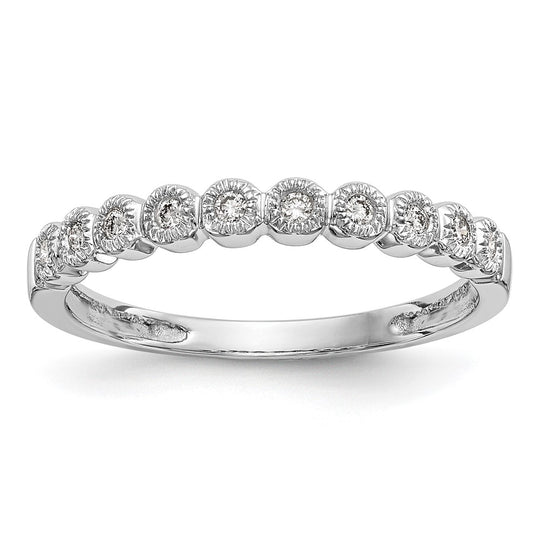 Anillo de Boda Completo con Diamantes de 1/10 Quilate en Oro Blanco de 14K con Engaste Biselado