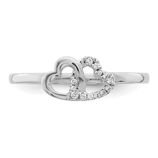 Anillo de Corazones Dobles con Diamantes de Oro Blanco de 14k