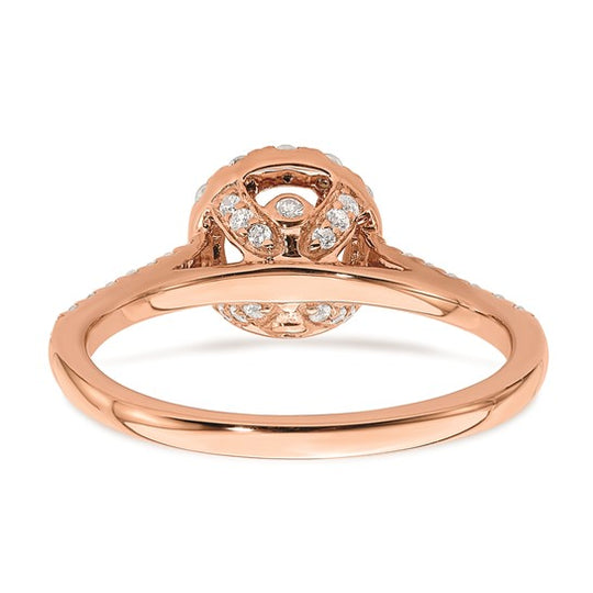 Anillo de Compromiso Completo Blooming Bridal en Oro Rosa de 14k con Halo, Morganita Redonda de 5.2 mm y Diamantes de 3/8 Quilates