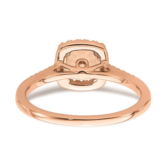 Anillo de Compromiso Completo Blooming Bridal en Oro Rosa de 14k con Halo, Morganita de Corte Cojín de 6.00 mm y Diamante de 1/15 Quilates