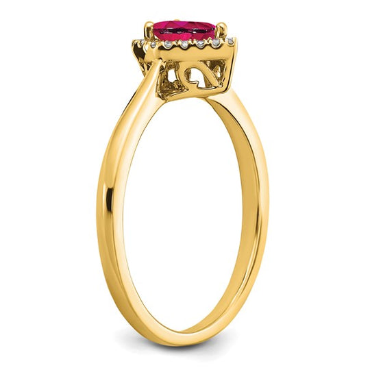 Anillo Halo con Rubí Pera y Diamante en Oro Amarillo de 14k