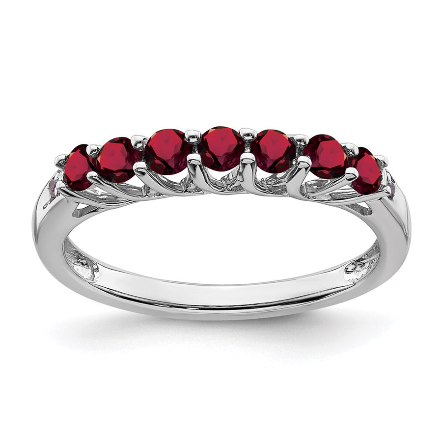 Anillo de 7 Piedras de Rubí y Diamante en Oro Blanco de 14k con Rubí Creado