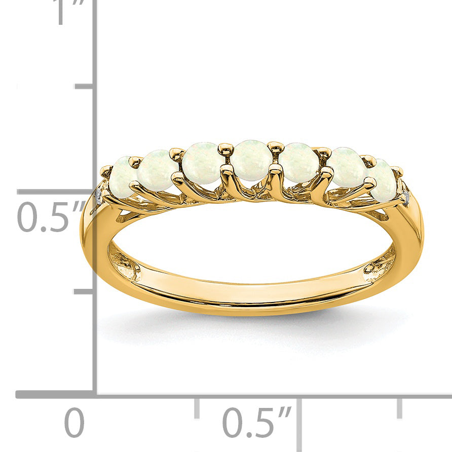 Anillo de 7 Piedras de Ópalo Creado en Laboratorio y Diamante en Oro Amarillo de 14k