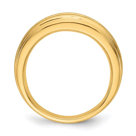 Anillo para Hombre de Oro 10k Cepillado con Diamante Creado en Laboratorio (VS/SI FGH)-Alianza de Boda Completa