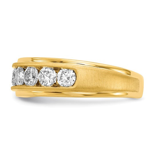 Anillo para Hombre de Oro 10k Cepillado con Diamante Creado en Laboratorio (VS/SI FGH)-Alianza de Boda Completa