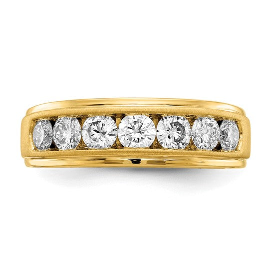 Anillo para Hombre de Oro 10k Cepillado con Diamante Creado en Laboratorio (VS/SI FGH)-Alianza de Boda Completa