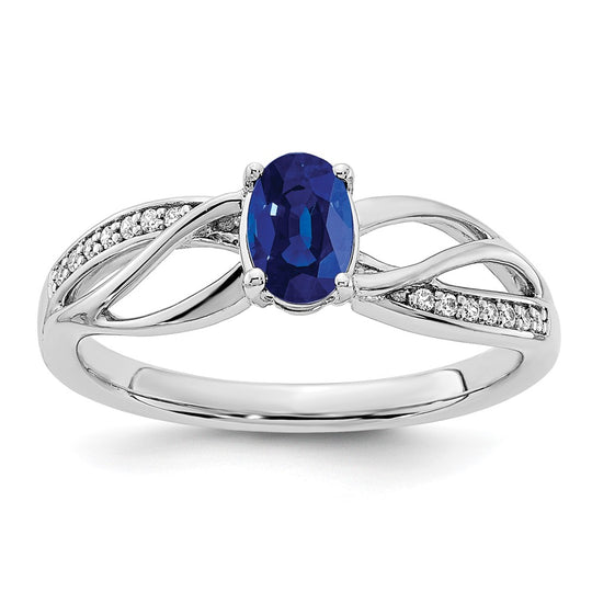 Sapphire and Diamond Ring in Polished 14k White Gold