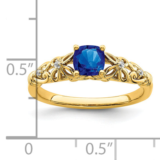 Sapphire and Diamond Ring in Polished 14k Yellow Gold