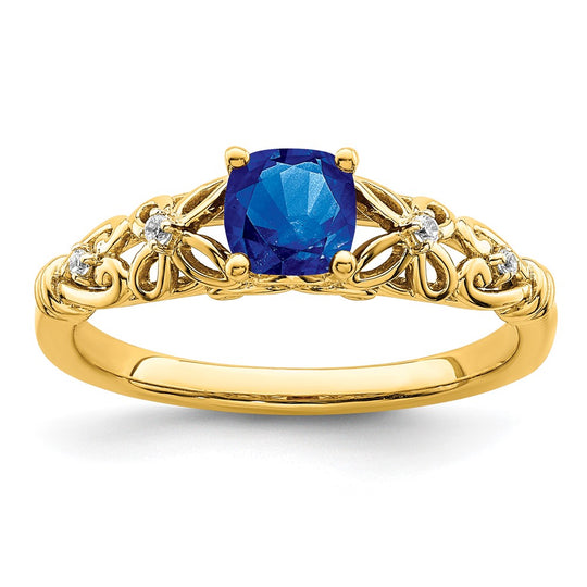 Sapphire and Diamond Ring in Polished 14k Yellow Gold