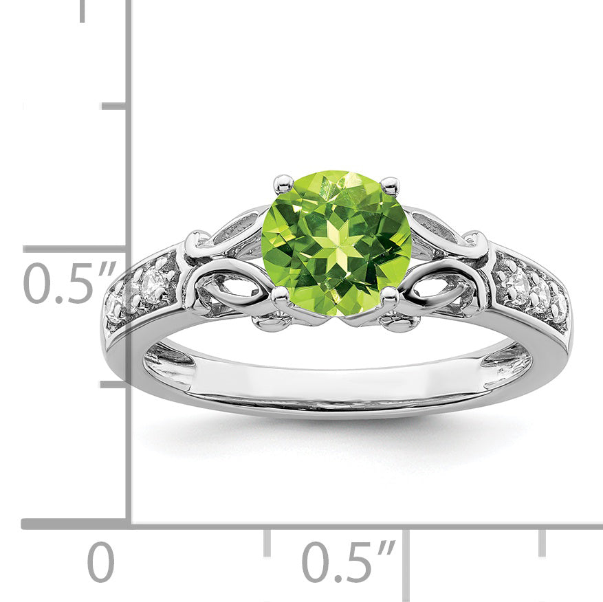 Polished Peridot and Diamond Ring in 14k White Gold