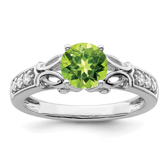 Polished Peridot and Diamond Ring in 14k White Gold