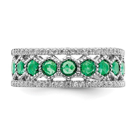 Anillo de Esmeralda y Diamante en Oro Blanco de 14K