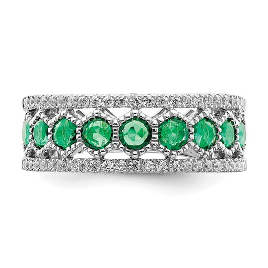 Anillo de Esmeralda y Diamante en Oro Blanco de 14K