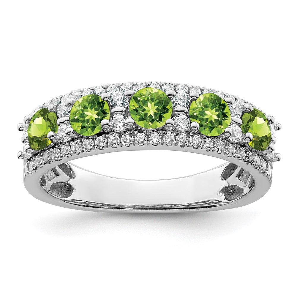 Anillo de Oro Blanco de 14k con Peridotos Pulidos y Diamantes