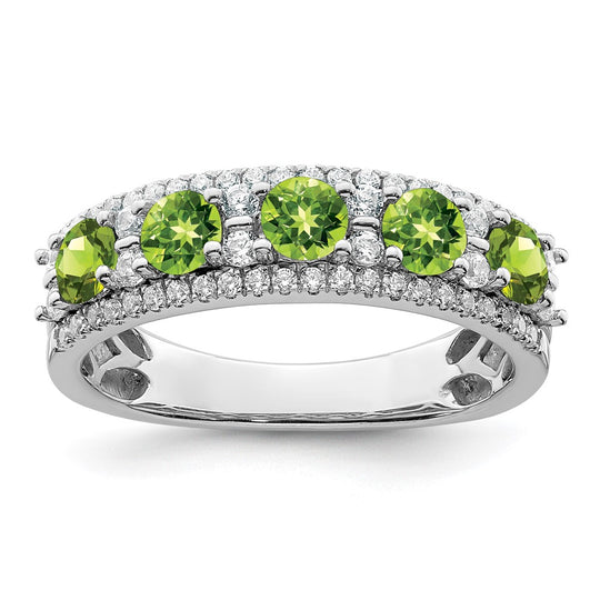 Anillo de Oro Blanco de 14k con Peridotos Pulidos y Diamantes