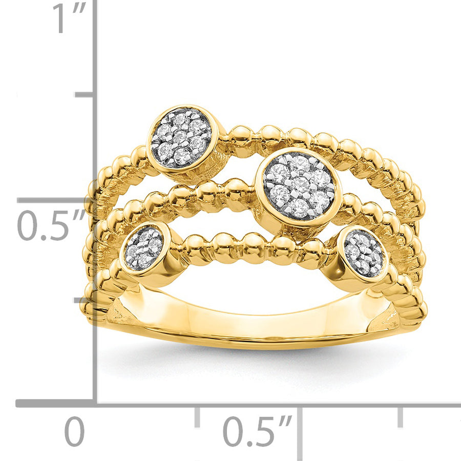 Anillo de Múltiples Bandas con Círculos de Pavé en Oro Amarillo de 14k Pulido con Diamantes