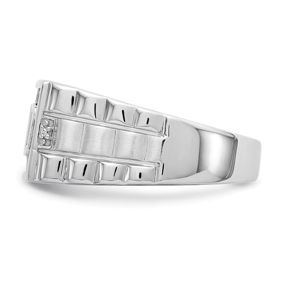 Anillo para Hombre "Dad" de Oro Blanco 14k con Ònix y Diamante