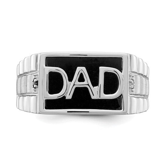 Anillo para Hombre "Dad" de Oro Blanco 14k con Ònix y Diamante