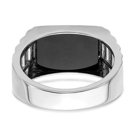 Anillo para Hombre "Dad" de Oro Blanco 14k con Ònix y Diamante