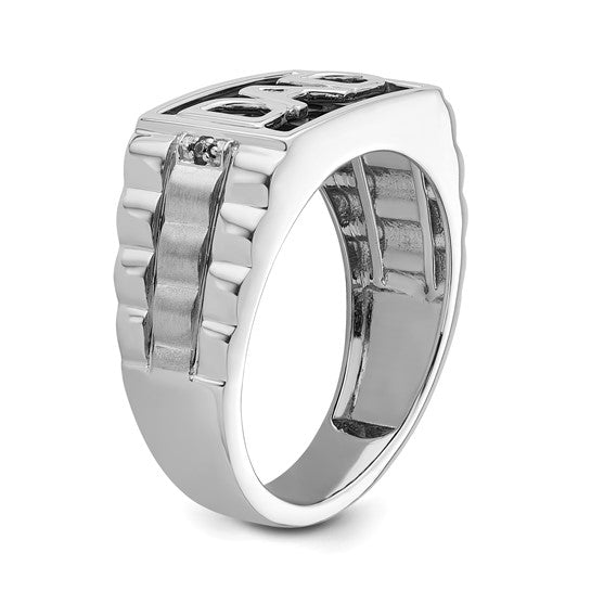 Anillo para Hombre "Dad" de Oro Blanco 14k con Ònix y Diamante