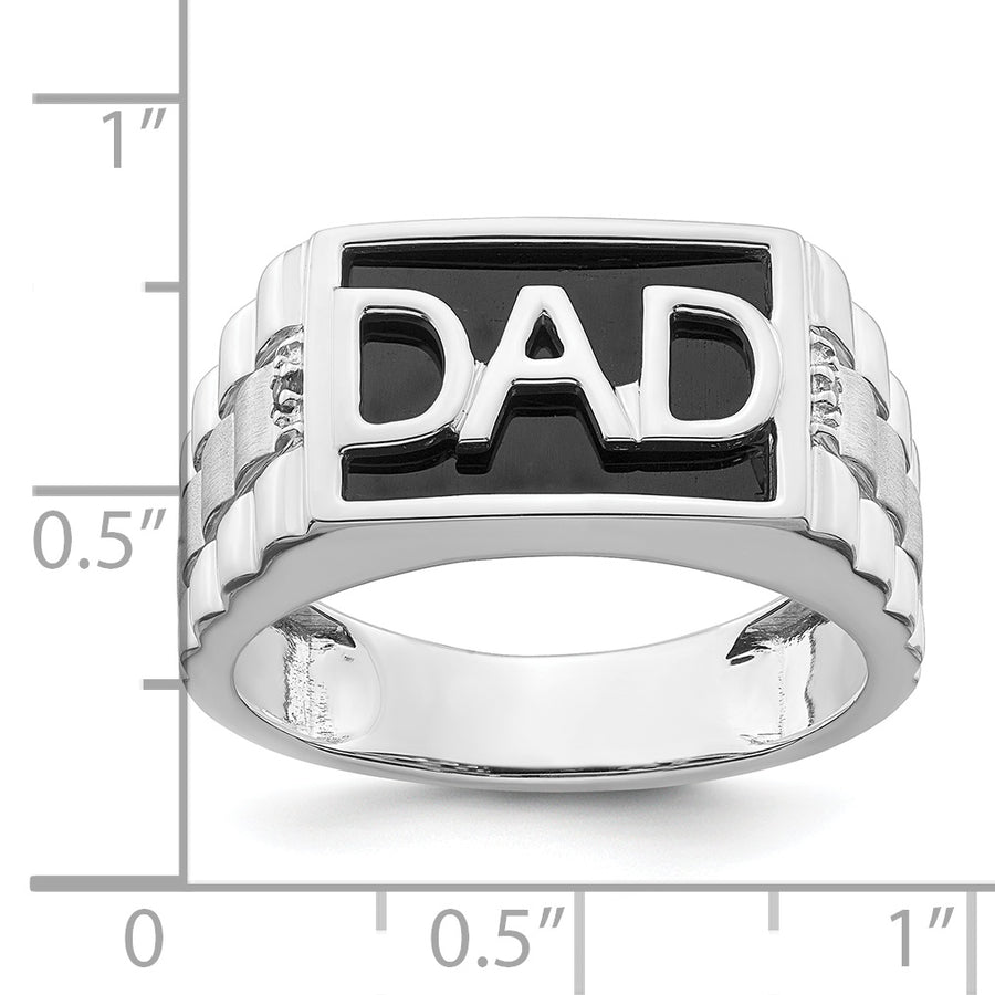 Anillo para Hombre "Dad" de Oro Blanco 14k con Ònix y Diamante