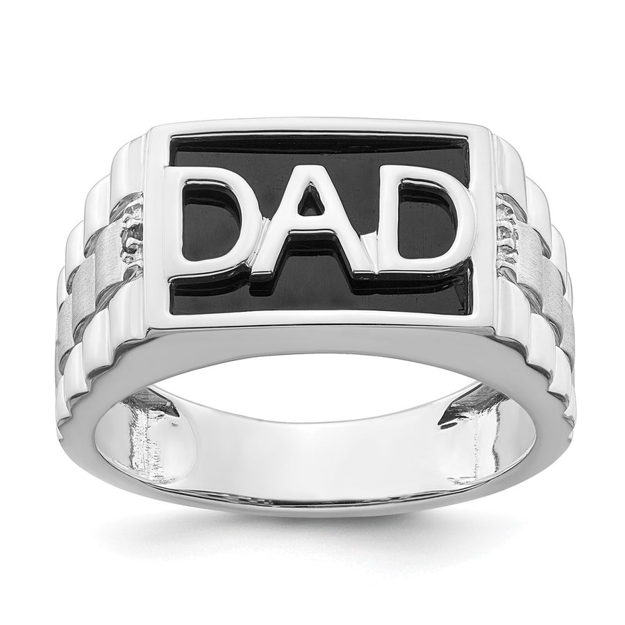 Anillo para Hombre "Dad" de Oro Blanco 14k con Ònix y Diamante