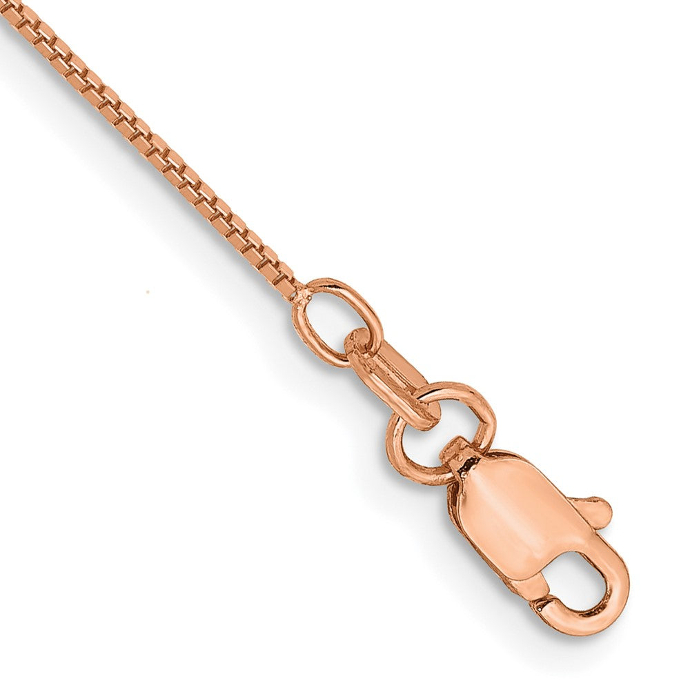 Tobillera de Oro Rosa 14K con Cadena de Enlace Tipo Caja de 10 Pulgadas y Cierre de Langosta