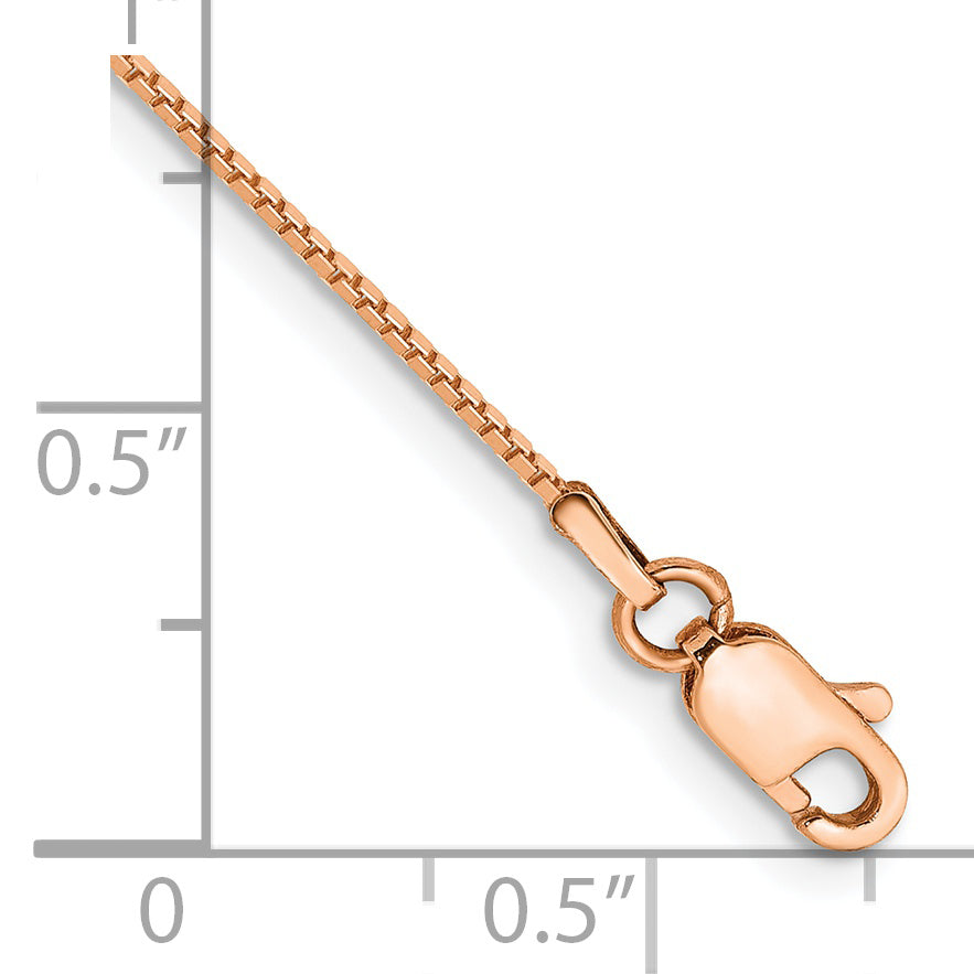 Tobillera de Cadena de Eslabón Caja de Oro Rosa de 14K de 10 Pulgadas y 0.9 mm con Broche de Langosta