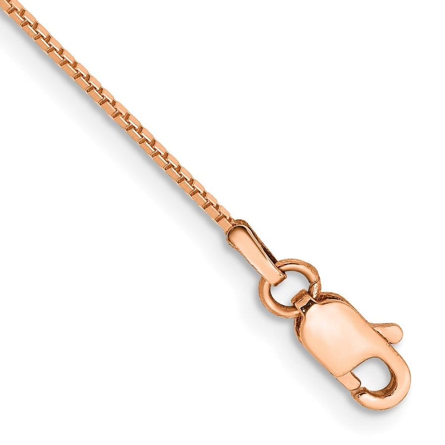 Tobillera de Cadena de Eslabón Caja de Oro Rosa de 14K de 10 Pulgadas y 0.9 mm con Broche de Langosta